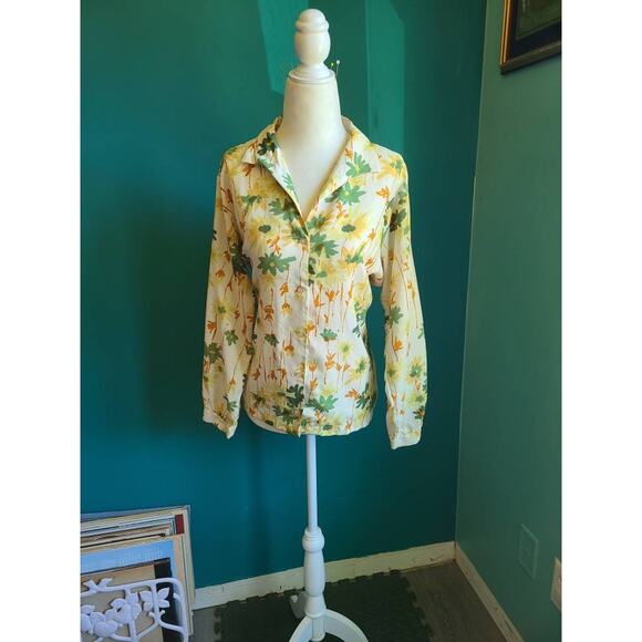 Women's Vintage 1960s floral print polyester top with dagger collar size large - Picture 1 of 5